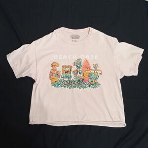 Spongebob Squarepants Womens Beach Daze Cropped Top Shirt Size M Mediumn Pink